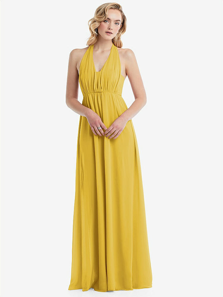 【NEW】【STYLE: TH095】エンパイア ウエスト シャイレッド スカート コンバーチブル サッシ ネクタイ マキシ ドレス【COLOR: Marigold】【SIZE: 00-30W】