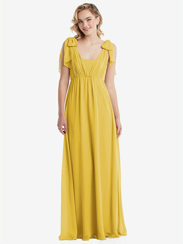 【NEW】【STYLE: TH095】エンパイア ウエスト シャイレッド スカート コンバーチブル サッシ ネクタイ マキシ ドレス【COLOR: Marigold】【SIZE: 00-30W】