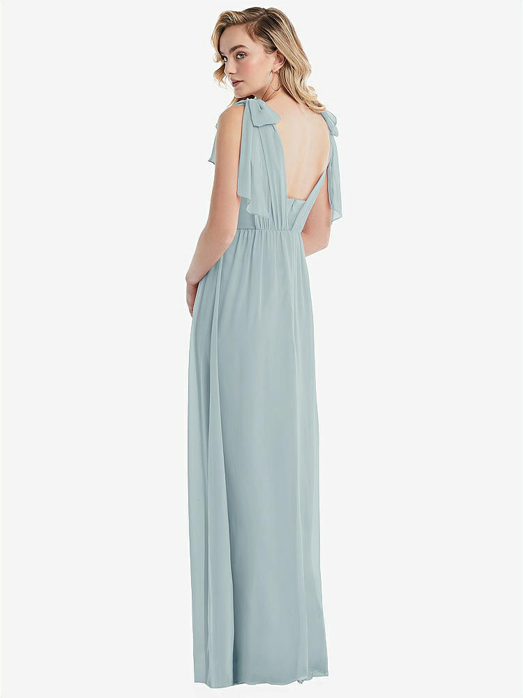 【NEW】【STYLE: TH095】エンパイア ウエスト シャイレッド スカート コンバーチブル サッシ ネクタイ マキシ ドレス【COLOR: Morning Sky】【SIZE: 00-30W】