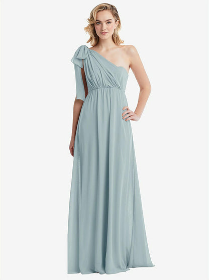 【NEW】【STYLE: TH095】エンパイア ウエスト シャイレッド スカート コンバーチブル サッシ ネクタイ マキシ ドレス【COLOR: Morning Sky】【SIZE: 00-30W】
