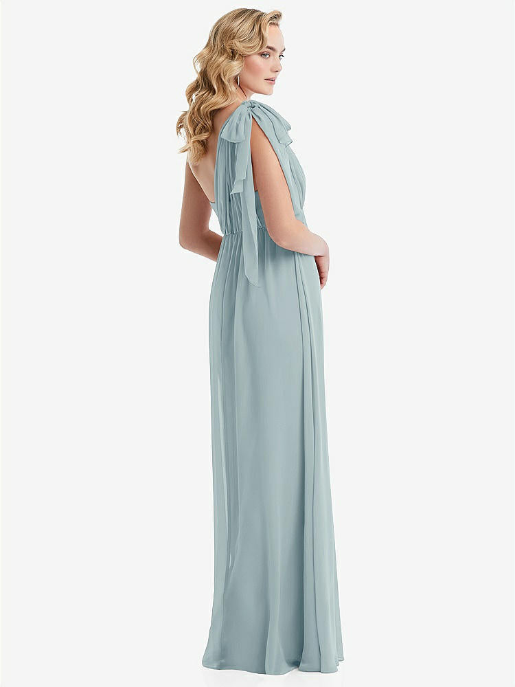 【NEW】【STYLE: TH095】エンパイア ウエスト シャイレッド スカート コンバーチブル サッシ ネクタイ マキシ ドレス【COLOR: Morning Sky】【SIZE: 00-30W】