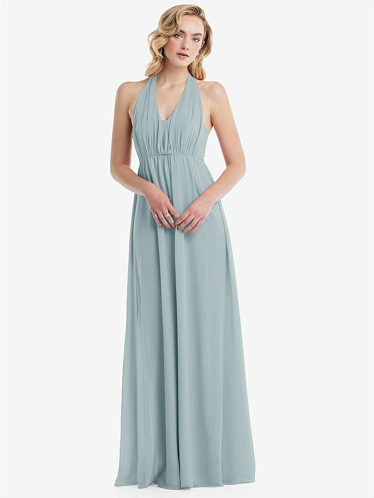 【NEW】【STYLE: TH095】エンパイア ウエスト シャイレッド スカート コンバーチブル サッシ ネクタイ マキシ ドレス【COLOR: Morning Sky】【SIZE: 00-30W】