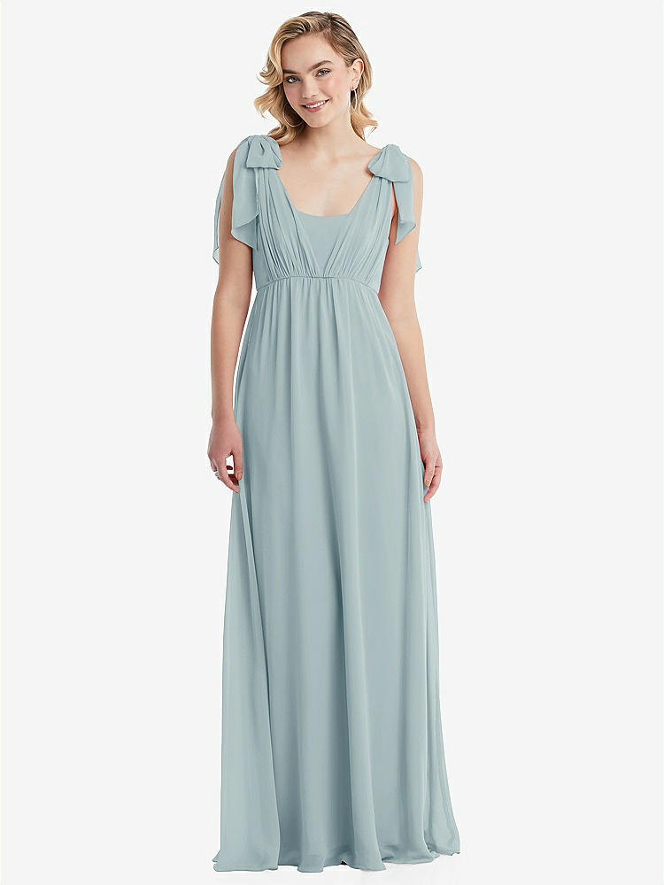 【NEW】【STYLE: TH095】エンパイア ウエスト シャイレッド スカート コンバーチブル サッシ ネクタイ マキシ ドレス【COLOR: Morning Sky】【SIZE: 00-30W】