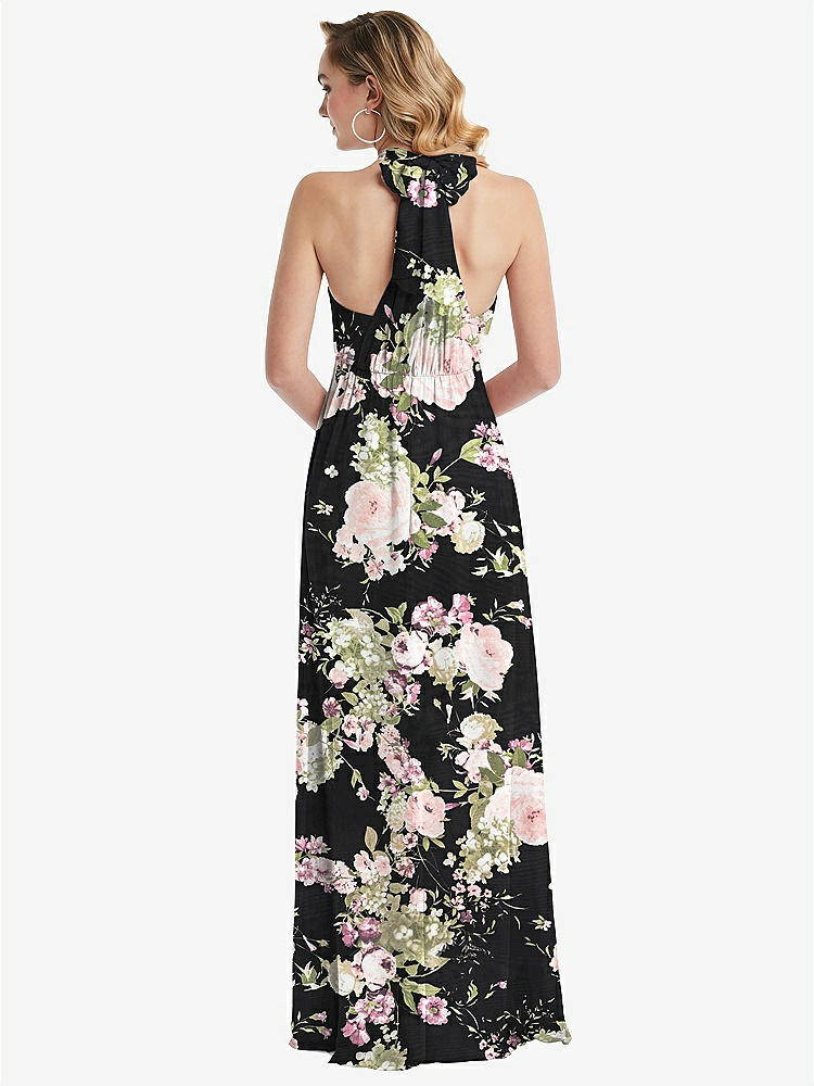 【NEW】【STYLE: TH095】エンパイア ウエスト シャイレッド スカート コンバーチブル サッシ ネクタイ マキシ ドレス【COLOR: Noir Garden】【SIZE: 00-30W】
