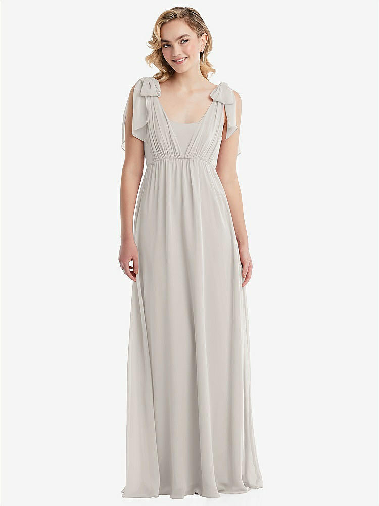 【NEW】【STYLE: TH095】エンパイア ウエスト シャイレッド スカート コンバーチブル サッシ ネクタイ マキシ ドレス【COLOR: Oyster】【SIZE: 00-30W】