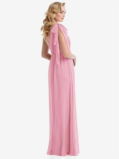 【NEW】【STYLE: TH095】エンパイア ウエスト シャイレッド スカート コンバーチブル サッシ ネクタイ マキシ ドレス【COLOR: Peony Pink】【SIZE: 00-30W】