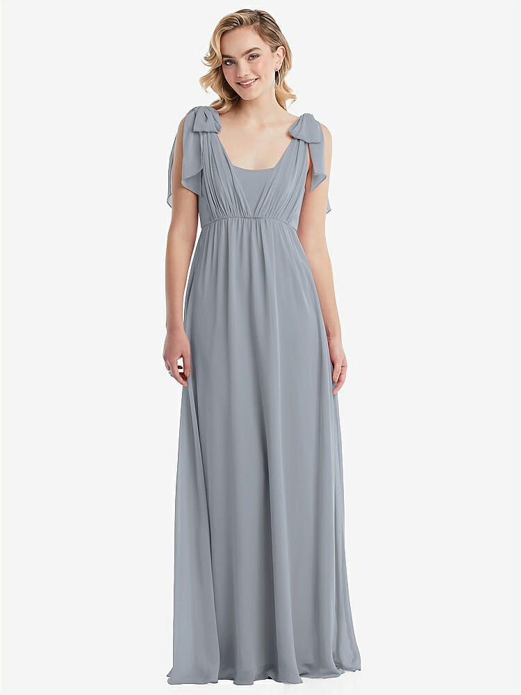 【STYLE: TH095】Empire Waist Shirred Skirt Convertible Sash Tie Maxi Dress【COLOR: Platinum】