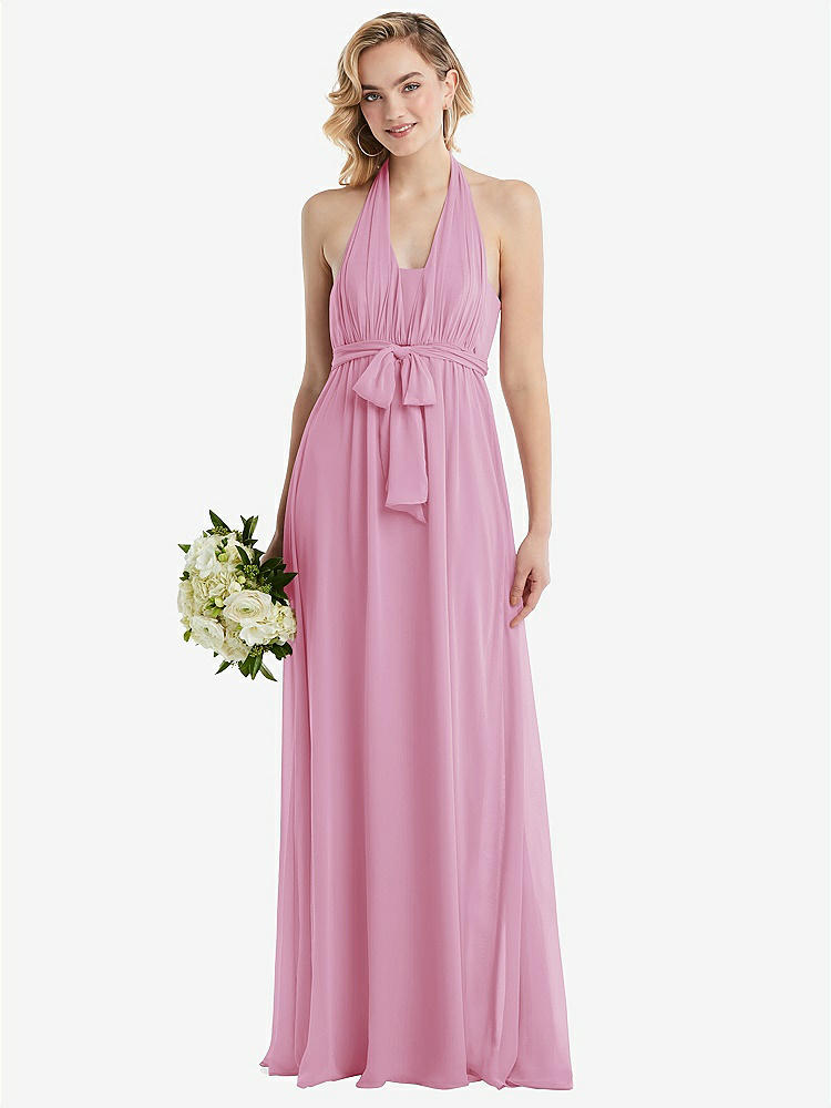 【NEW】【STYLE: TH095】エンパイア ウエスト シャイレッド スカート コンバーチブル サッシ ネクタイ マキシ ドレス【COLOR: Powder Pink】【SIZE: 00-30W】