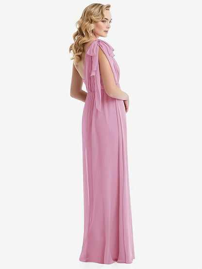 【NEW】【STYLE: TH095】エンパイア ウエスト シャイレッド スカート コンバーチブル サッシ ネクタイ マキシ ドレス【COLOR: Powder Pink】【SIZE: 00-30W】