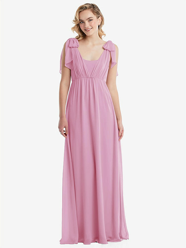 【NEW】【STYLE: TH095】エンパイア ウエスト シャイレッド スカート コンバーチブル サッシ ネクタイ マキシ ドレス【COLOR: Powder Pink】【SIZE: 00-30W】