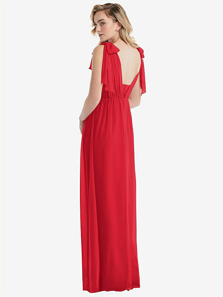 【STYLE: TH095】Empire Waist Shirred Skirt Convertible Sash Tie Maxi Dress【COLOR: Parisian Red】