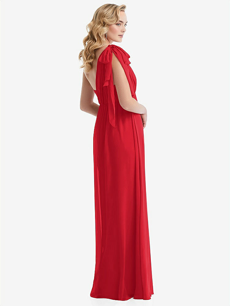 【STYLE: TH095】Empire Waist Shirred Skirt Convertible Sash Tie Maxi Dress【COLOR: Parisian Red】