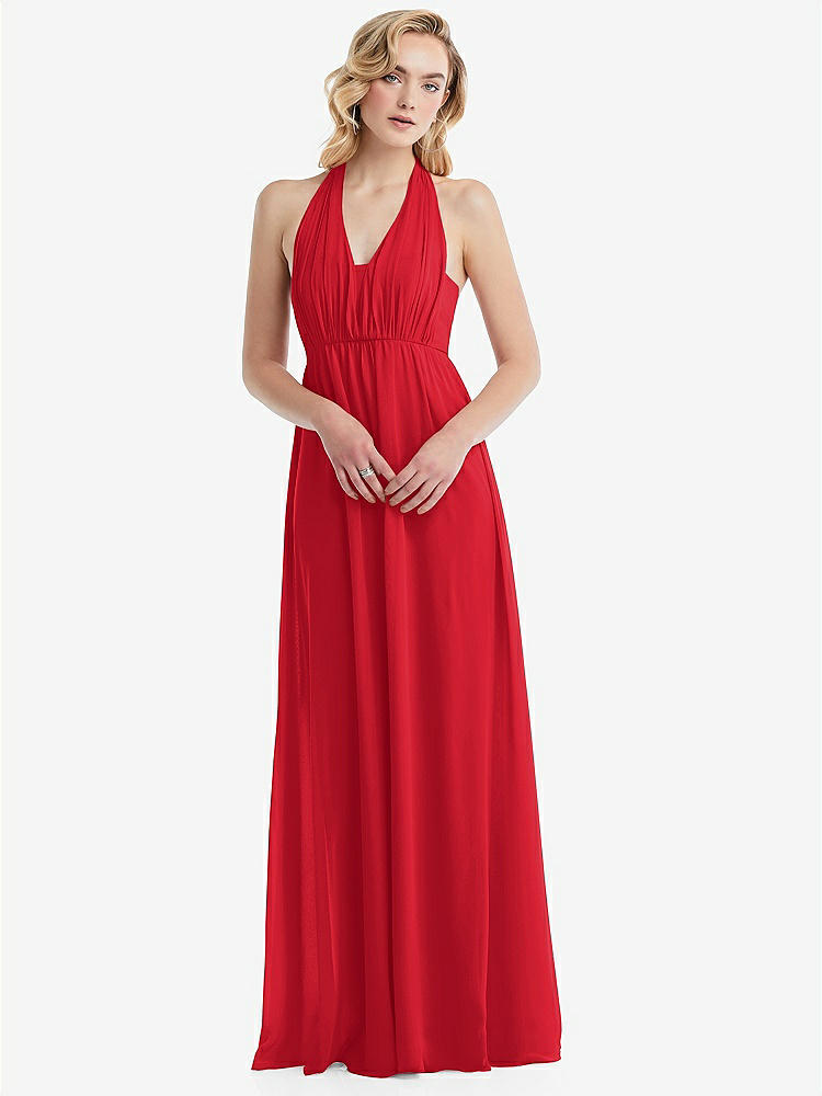 【STYLE: TH095】Empire Waist Shirred Skirt Convertible Sash Tie Maxi Dress【COLOR: Parisian Red】