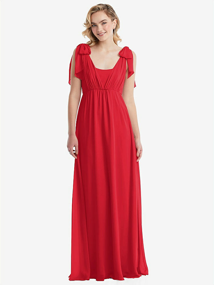 【STYLE: TH095】Empire Waist Shirred Skirt Convertible Sash Tie Maxi Dress【COLOR: Parisian Red】