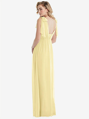 【STYLE: TH095】Empire Waist Shirred Skirt Convertible Sash Tie Maxi Dress【COLOR: Pale Yellow】