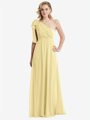【STYLE: TH095】Empire Waist Shirred Skirt Convertible Sash Tie Maxi Dress【COLOR: Pale Yellow】