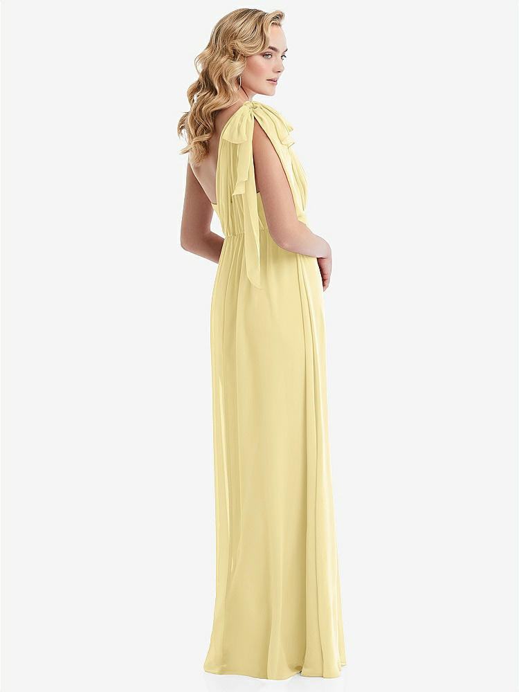 【STYLE: TH095】Empire Waist Shirred Skirt Convertible Sash Tie Maxi Dress【COLOR: Pale Yellow】