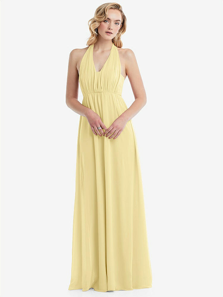 【STYLE: TH095】Empire Waist Shirred Skirt Convertible Sash Tie Maxi Dress【COLOR: Pale Yellow】