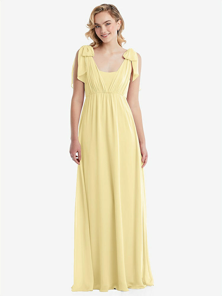 【STYLE: TH095】Empire Waist Shirred Skirt Convertible Sash Tie Maxi Dress【COLOR: Pale Yellow】