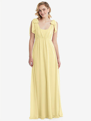 【STYLE: TH095】Empire Waist Shirred Skirt Convertible Sash Tie Maxi Dress【COLOR: Pale Yellow】