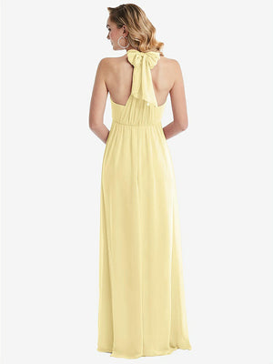 【STYLE: TH095】Empire Waist Shirred Skirt Convertible Sash Tie Maxi Dress【COLOR: Pale Yellow】