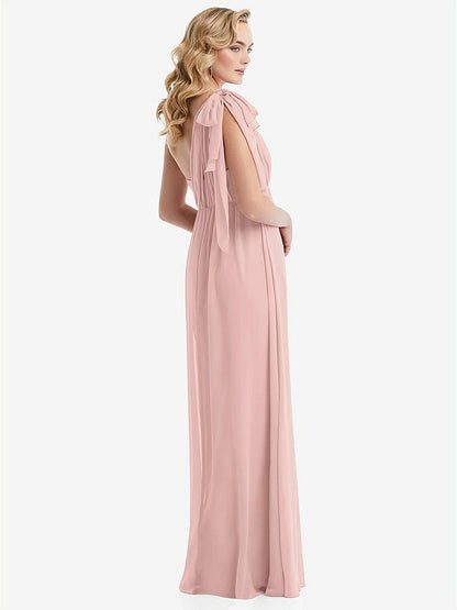【NEW】【STYLE: TH095】エンパイア ウエスト シャイレッド スカート コンバーチブル サッシ ネクタイ マキシ ドレス【COLOR: Rose - PANTONE Rose Quartz】【SIZE: 00-30W】