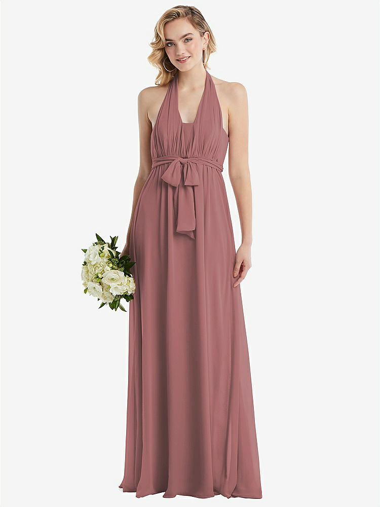 【NEW】【STYLE: TH095】エンパイア ウエスト シャイレッド スカート コンバーチブル サッシ ネクタイ マキシ ドレス【COLOR: Rosewood】【SIZE: 00-30W】