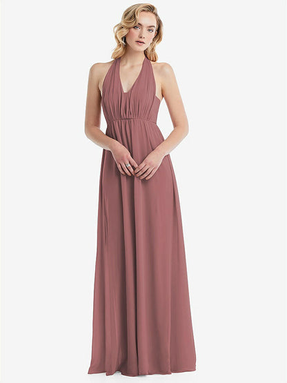 【NEW】【STYLE: TH095】エンパイア ウエスト シャイレッド スカート コンバーチブル サッシ ネクタイ マキシ ドレス【COLOR: Rosewood】【SIZE: 00-30W】