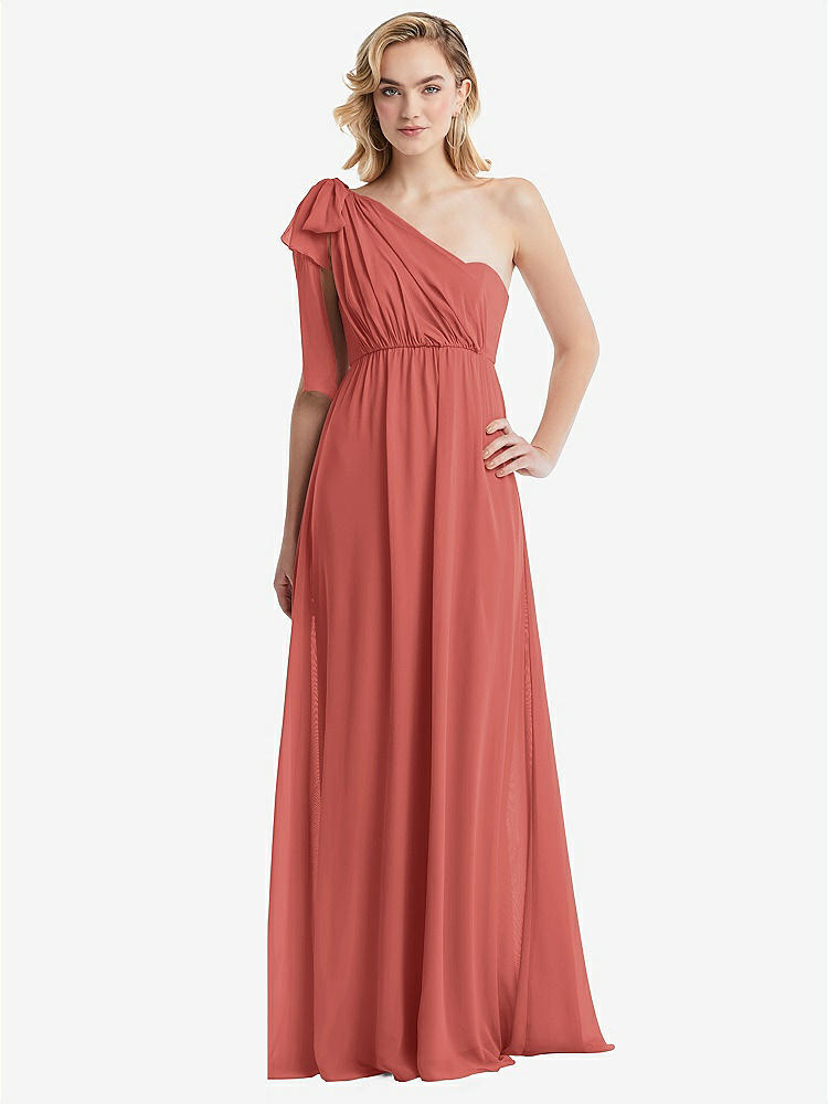 【NEW】【STYLE: TH095】エンパイア ウエスト シャイレッド スカート コンバーチブル サッシ ネクタイ マキシ ドレス【COLOR: Coral Pink】【SIZE: 00-30W】