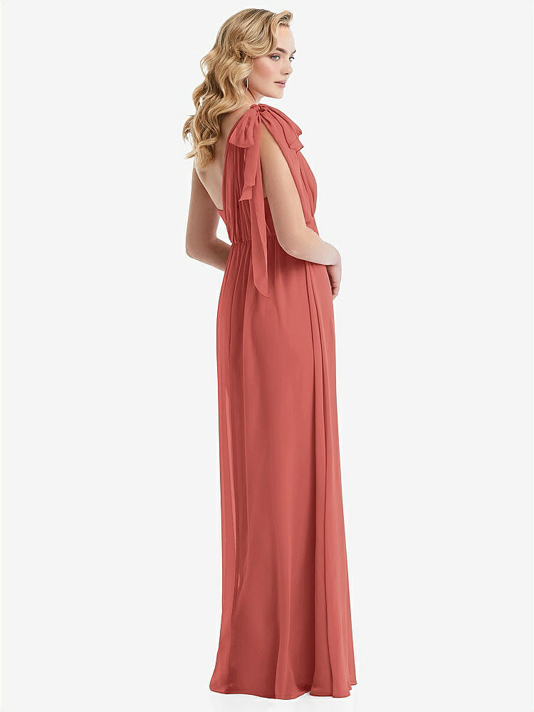 【NEW】【STYLE: TH095】エンパイア ウエスト シャイレッド スカート コンバーチブル サッシ ネクタイ マキシ ドレス【COLOR: Coral Pink】【SIZE: 00-30W】