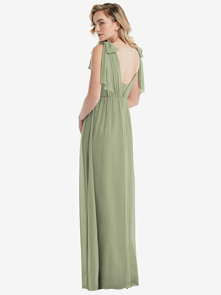 【STYLE: TH095】Empire Waist Shirred Skirt Convertible Sash Tie Maxi Dress【COLOR: Sage】