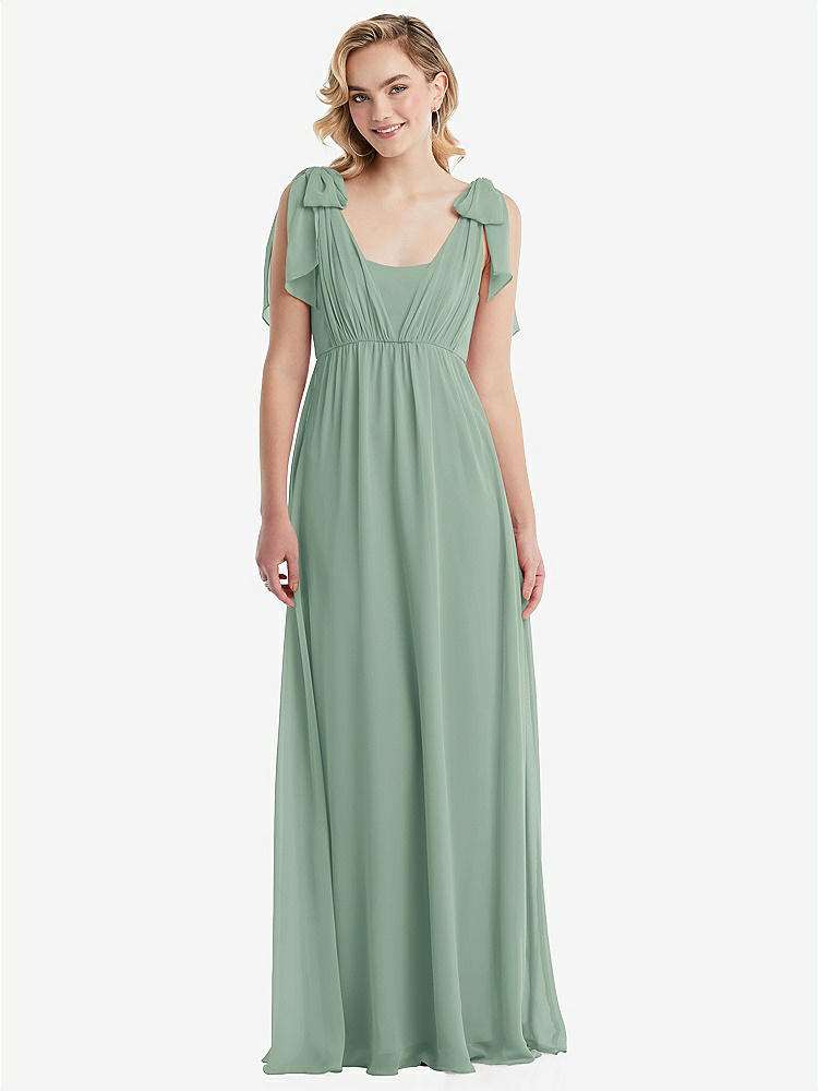 【STYLE: TH095】Empire Waist Shirred Skirt Convertible Sash Tie Maxi Dress【COLOR: Seagrass】
