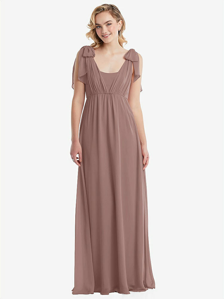 【STYLE: TH095】Empire Waist Shirred Skirt Convertible Sash Tie Maxi Dress【COLOR: Sienna】