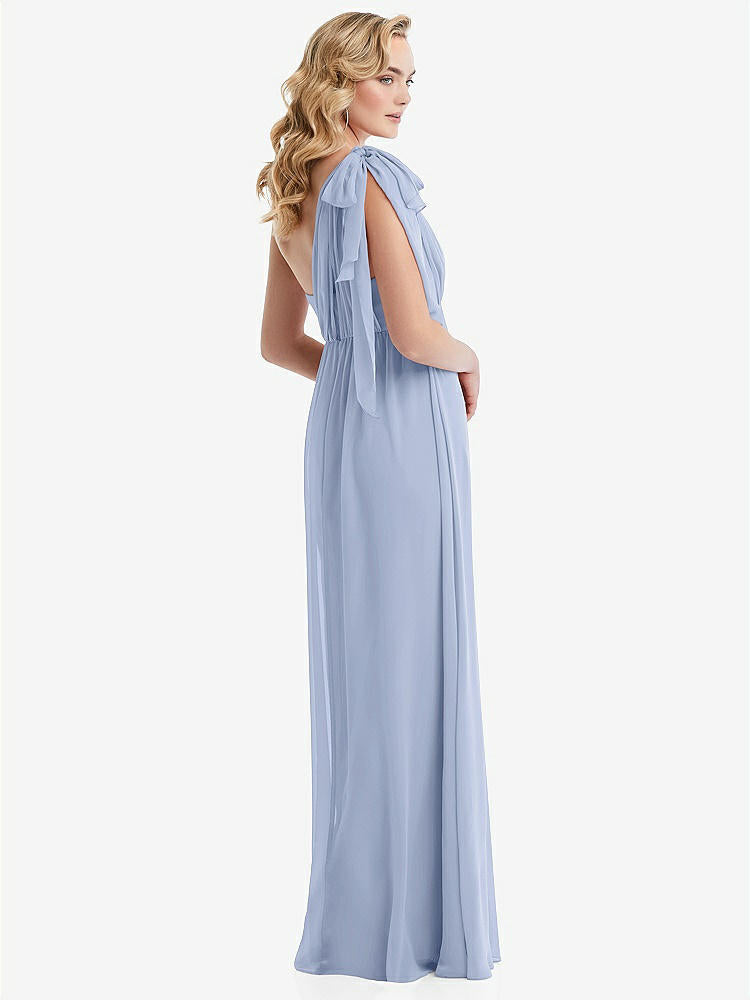 【NEW】【STYLE: TH095】エンパイア ウエスト シャイレッド スカート コンバーチブル サッシ ネクタイ マキシ ドレス【COLOR: Sky Blue】【SIZE: 00-30W】