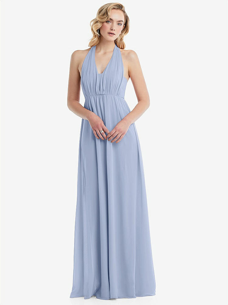 【NEW】【STYLE: TH095】エンパイア ウエスト シャイレッド スカート コンバーチブル サッシ ネクタイ マキシ ドレス【COLOR: Sky Blue】【SIZE: 00-30W】