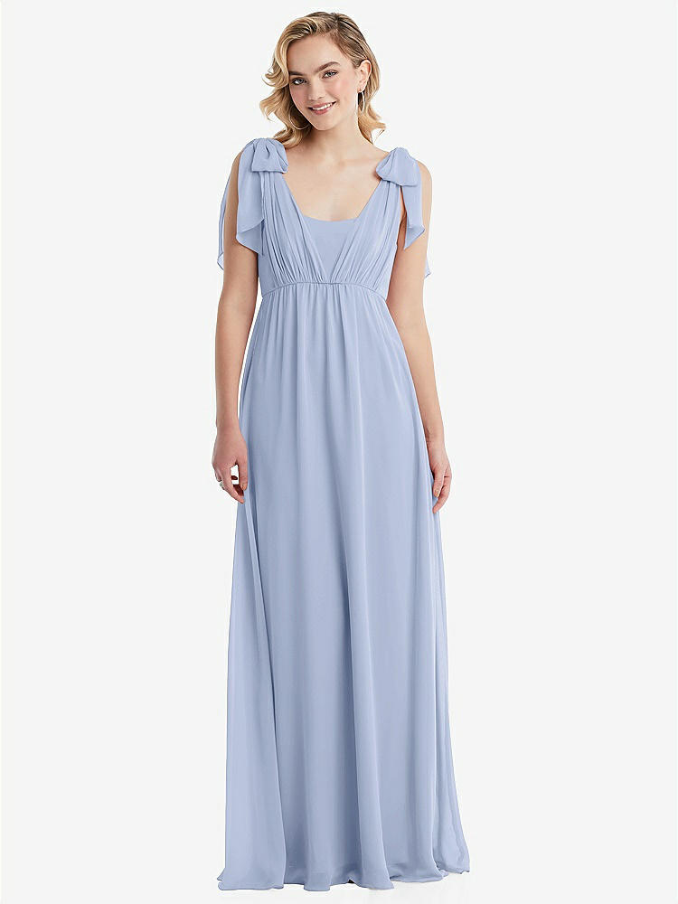【NEW】【STYLE: TH095】エンパイア ウエスト シャイレッド スカート コンバーチブル サッシ ネクタイ マキシ ドレス【COLOR: Sky Blue】【SIZE: 00-30W】