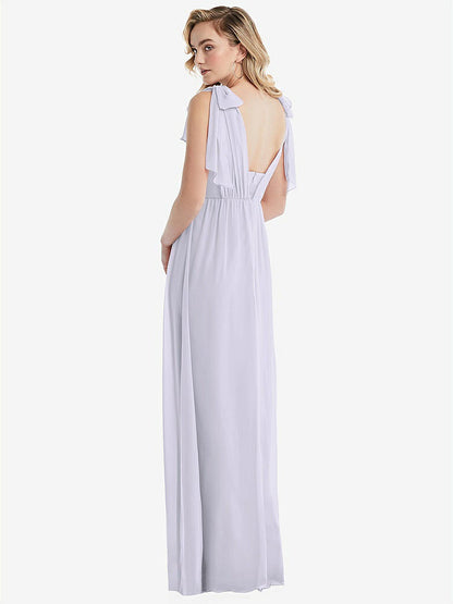 【STYLE: TH095】Empire Waist Shirred Skirt Convertible Sash Tie Maxi Dress【COLOR: Silver Dove】
