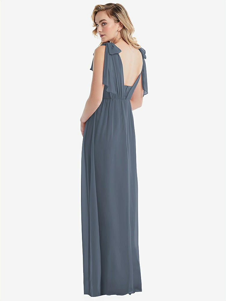 【STYLE: TH095】Empire Waist Shirred Skirt Convertible Sash Tie Maxi Dress【COLOR: Silverstone】