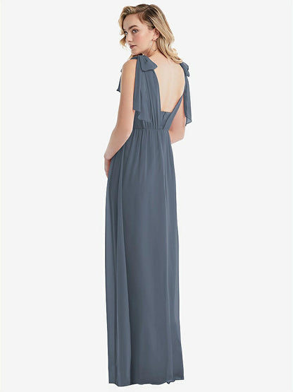 【STYLE: TH095】Empire Waist Shirred Skirt Convertible Sash Tie Maxi Dress【COLOR: Silverstone】