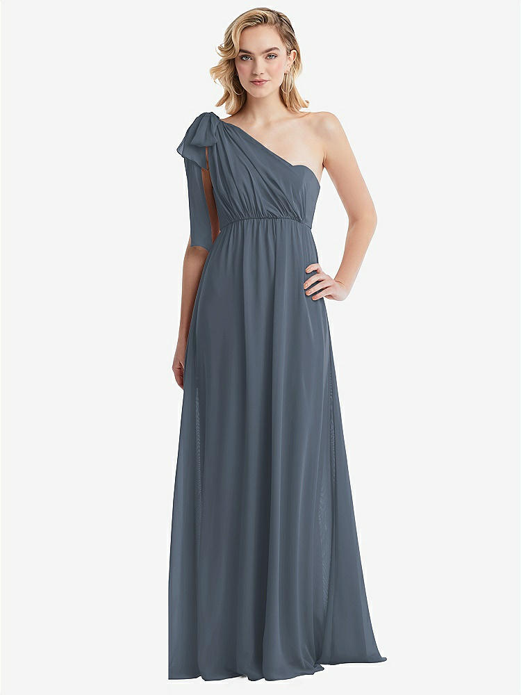 【STYLE: TH095】Empire Waist Shirred Skirt Convertible Sash Tie Maxi Dress【COLOR: Silverstone】