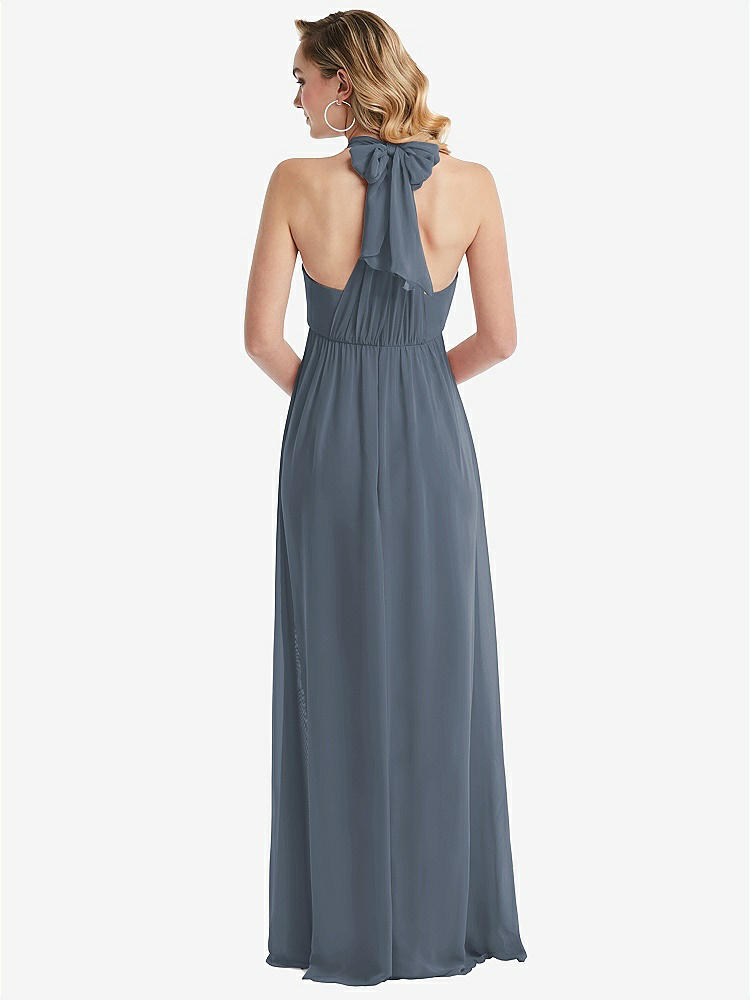 【STYLE: TH095】Empire Waist Shirred Skirt Convertible Sash Tie Maxi Dress【COLOR: Silverstone】