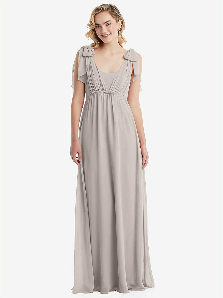 【NEW】【STYLE: TH095】エンパイア ウエスト シャイレッド スカート コンバーチブル サッシ ネクタイ マキシ ドレス【COLOR: Taupe】【SIZE: 00-30W】