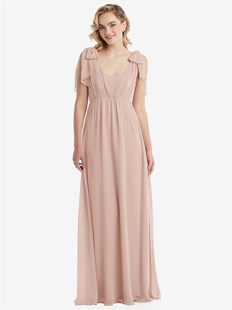 【NEW】【STYLE: TH095】エンパイア ウエスト シャイレッド スカート コンバーチブル サッシ ネクタイ マキシ ドレス【COLOR: Toasted Sugar】【SIZE: 00-30W】