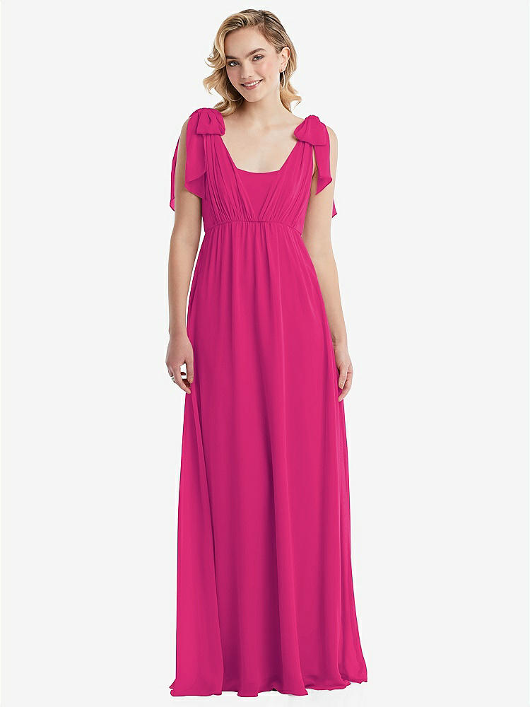【NEW】【STYLE: TH095】エンパイア ウエスト シャイレッド スカート コンバーチブル サッシ ネクタイ マキシ ドレス【COLOR: Think Pink】【SIZE: 00-30W】