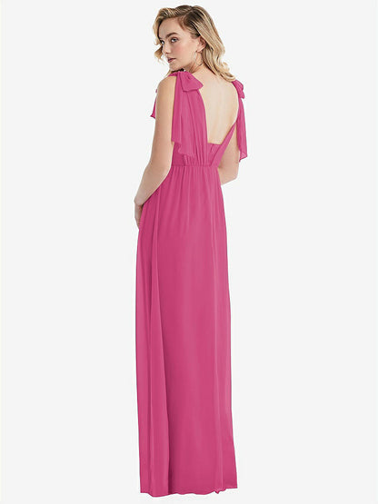 【NEW】【STYLE: TH095】エンパイア ウエスト シャイレッド スカート コンバーチブル サッシ ネクタイ マキシ ドレス【COLOR: Tea Rose】【SIZE: 00-30W】