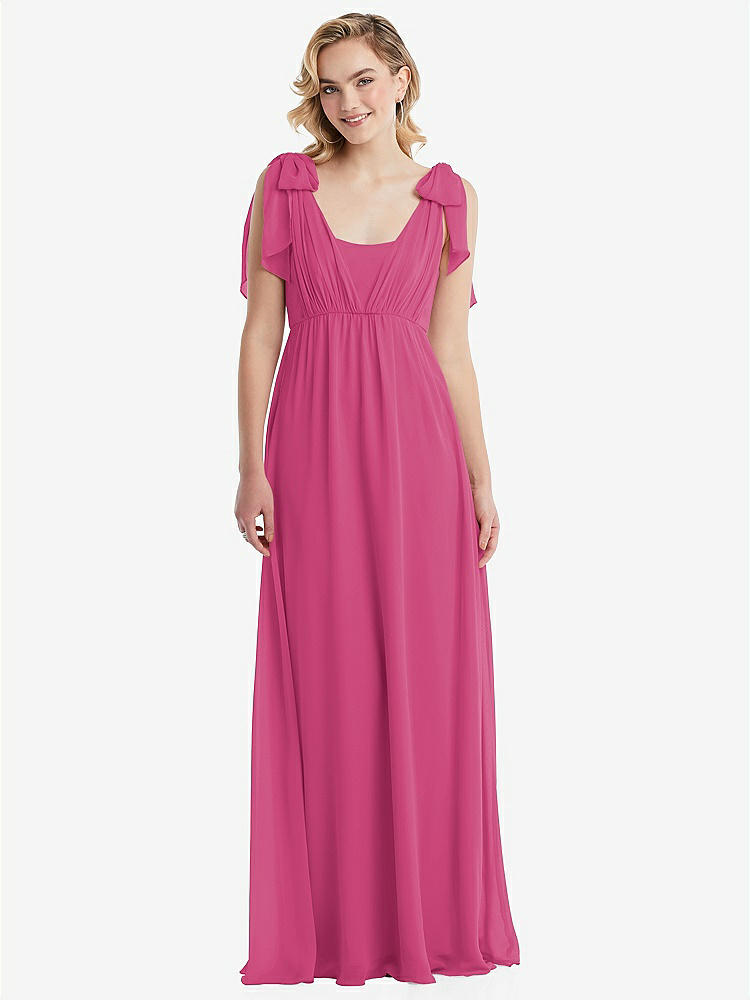 【NEW】【STYLE: TH095】エンパイア ウエスト シャイレッド スカート コンバーチブル サッシ ネクタイ マキシ ドレス【COLOR: Tea Rose】【SIZE: 00-30W】