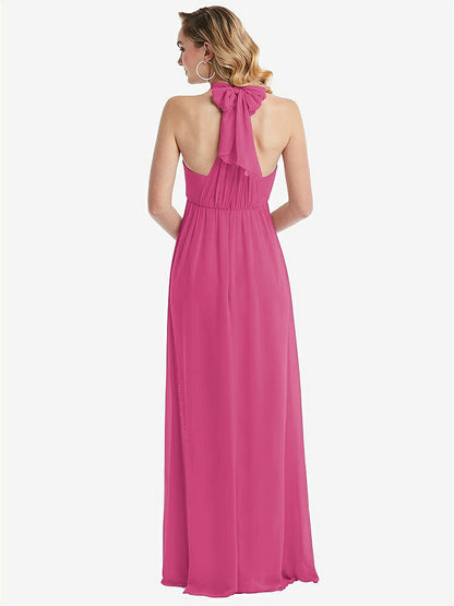 【NEW】【STYLE: TH095】エンパイア ウエスト シャイレッド スカート コンバーチブル サッシ ネクタイ マキシ ドレス【COLOR: Tea Rose】【SIZE: 00-30W】