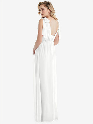 【STYLE: TH095】Empire Waist Shirred Skirt Convertible Sash Tie Maxi Dress【COLOR: White】