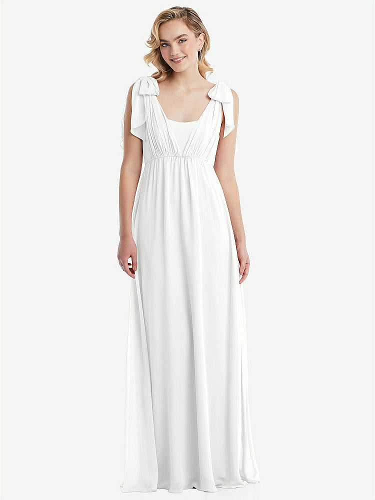 【NEW】【STYLE: TH095】エンパイア ウエスト シャイレッド スカート コンバーチブル サッシ ネクタイ マキシ ドレス【COLOR: White】【SIZE: 00-30W】