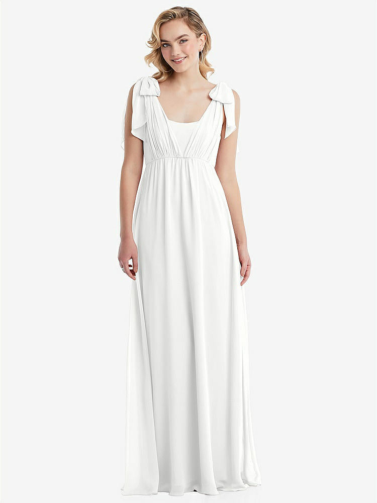 【STYLE: TH095】Empire Waist Shirred Skirt Convertible Sash Tie Maxi Dress【COLOR: White】